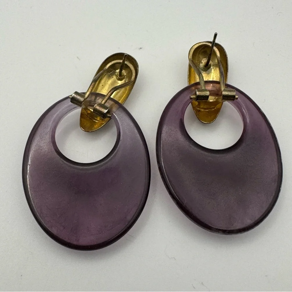 Vintage 1980s Purple dangle gold colored post 1980s 1990s - Picture 3 of 3